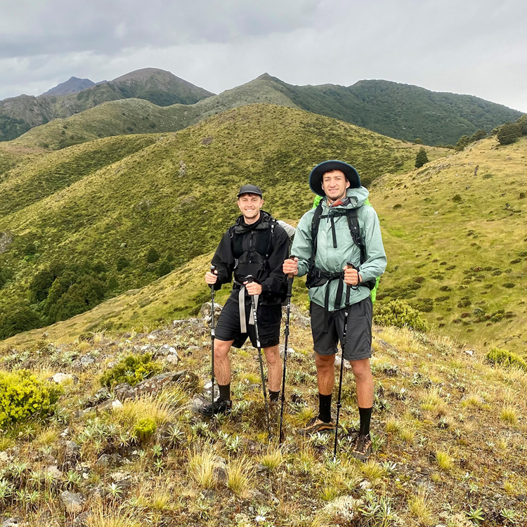 Cam and Charlie on their hike in New Zealand.